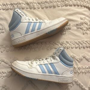 Adidas White and Light Blue High-Tops